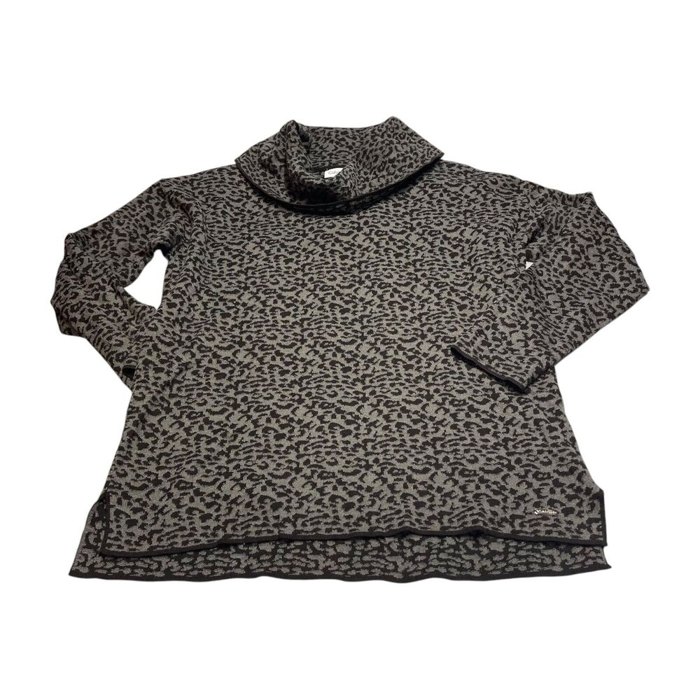 Calvin Klein Sweater Women's Medium Gray Leopard Print Cowl Neck Long Sleeve - Picture 1 of 7